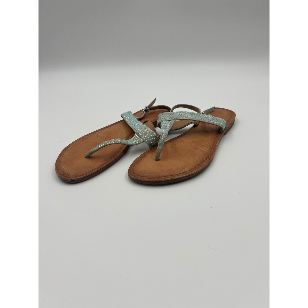 Antonio Melani Breazey Light Blue Rhinestone Suede Flat Sandals Womens 9.5 M